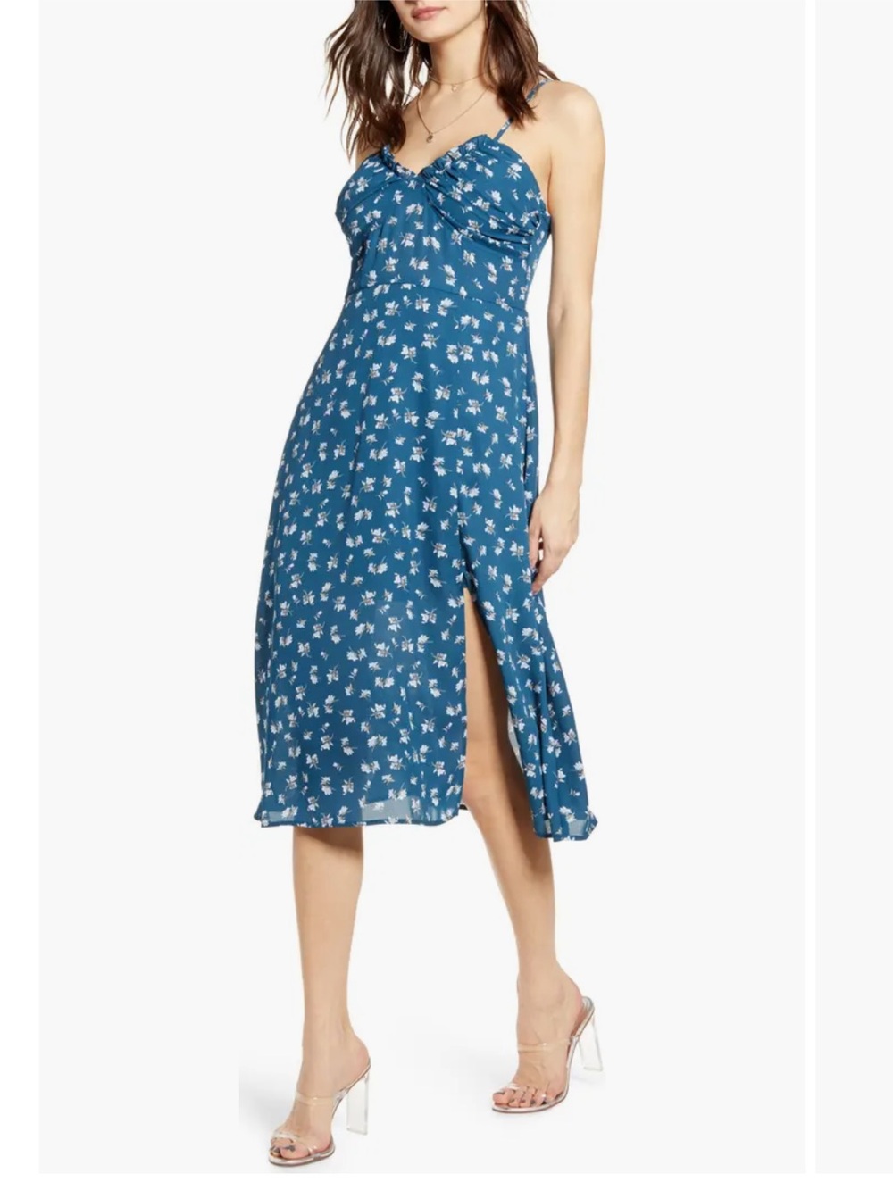 ROW A Shirred Bustier Floral Bodice Sundress